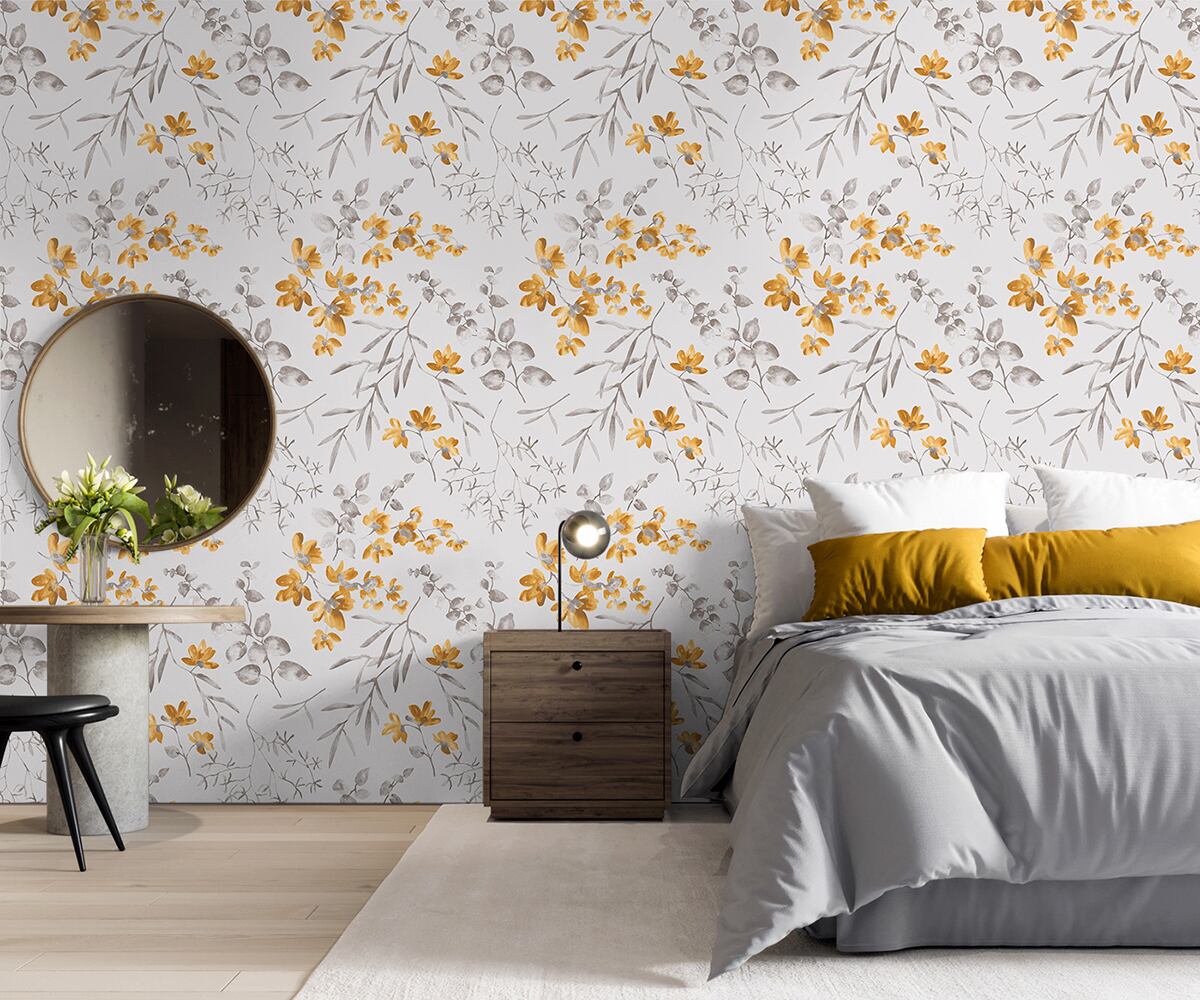 【特急取り寄せ】グレー×カレンデュラオレンジ 花柄 FL1-775103MT