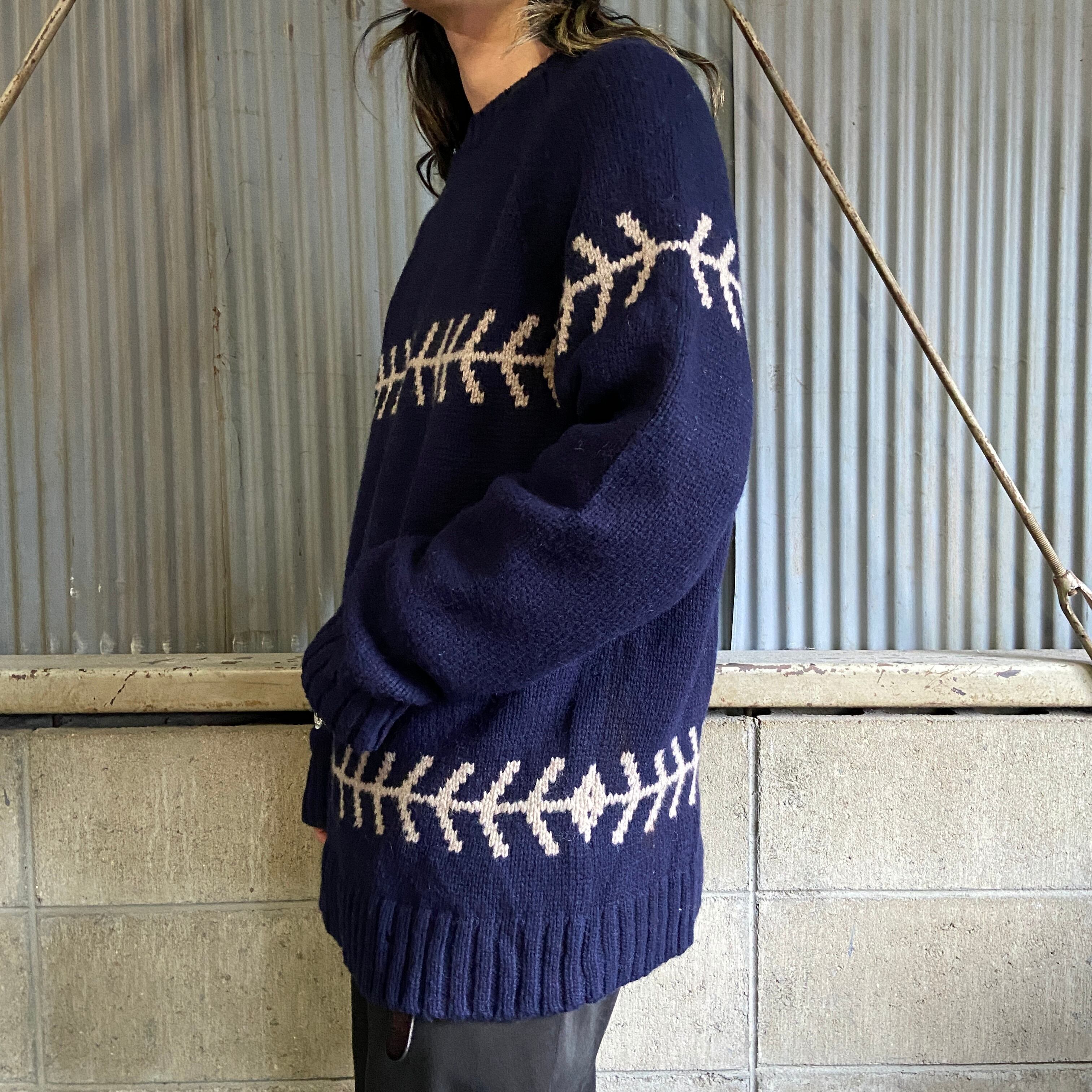 ギャップ GAP ウールニットセーター メンズXL 古着 柄 ネイビー 紺