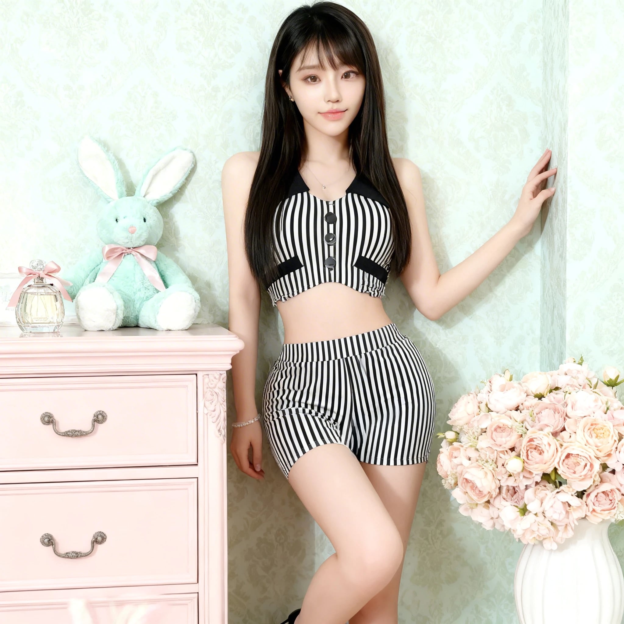 〔オフィス〕ストライプビスチェ×ミニスカ セクシーセットアップ