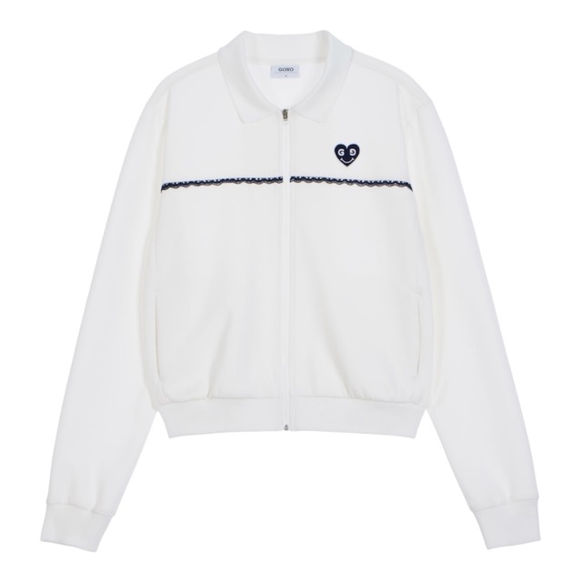 GOXO ゴーエックスオー スマイルハートレース カラー ジップアップ ホワイト（ネイビー）