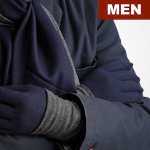 【セット販売・メンズ】ミッドナイト × 杢グレー コーデ（お得な3点セット）　ロングマフラーと手袋にリストマフラーをプラス