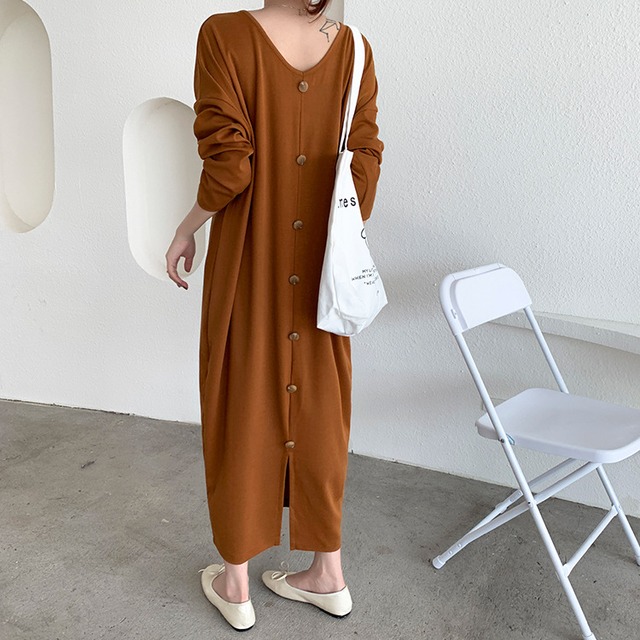 ワンピース ロング丈ワンピース 後ろスリット レディース 秋新作 マキシ丈 カジュアル