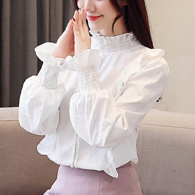 フリルハイネック キャンディスリーブ ブラウス 白ブラウス ロマブラウス フロントフリル フリルネック 通勤 おしゃれ 華やか デート おめかし オフィス 1687 Sayurio レディースアパレル ファッション プチプラ アラサー アラフォー