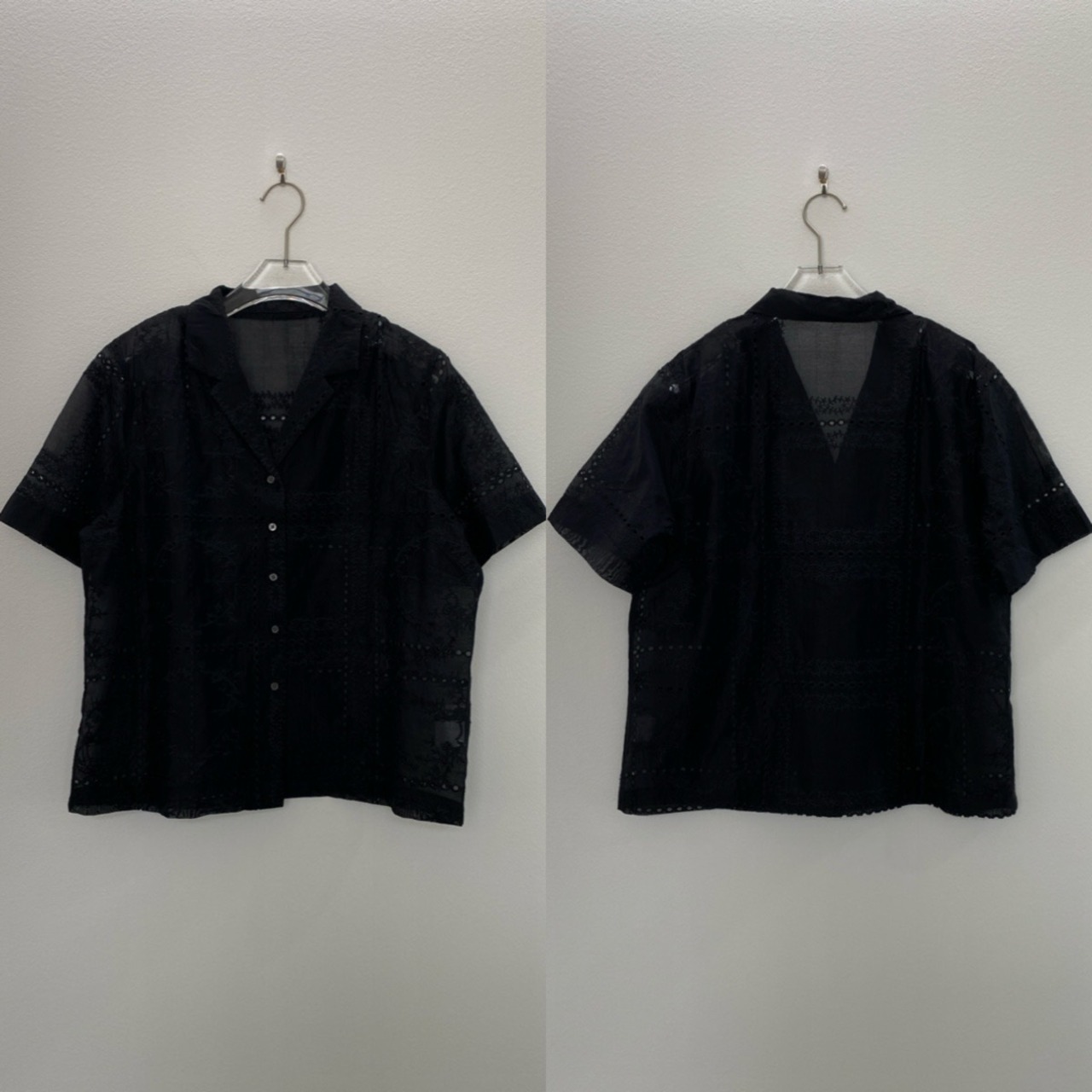 パッチワークリーフ柄刺繍SH/ブラック