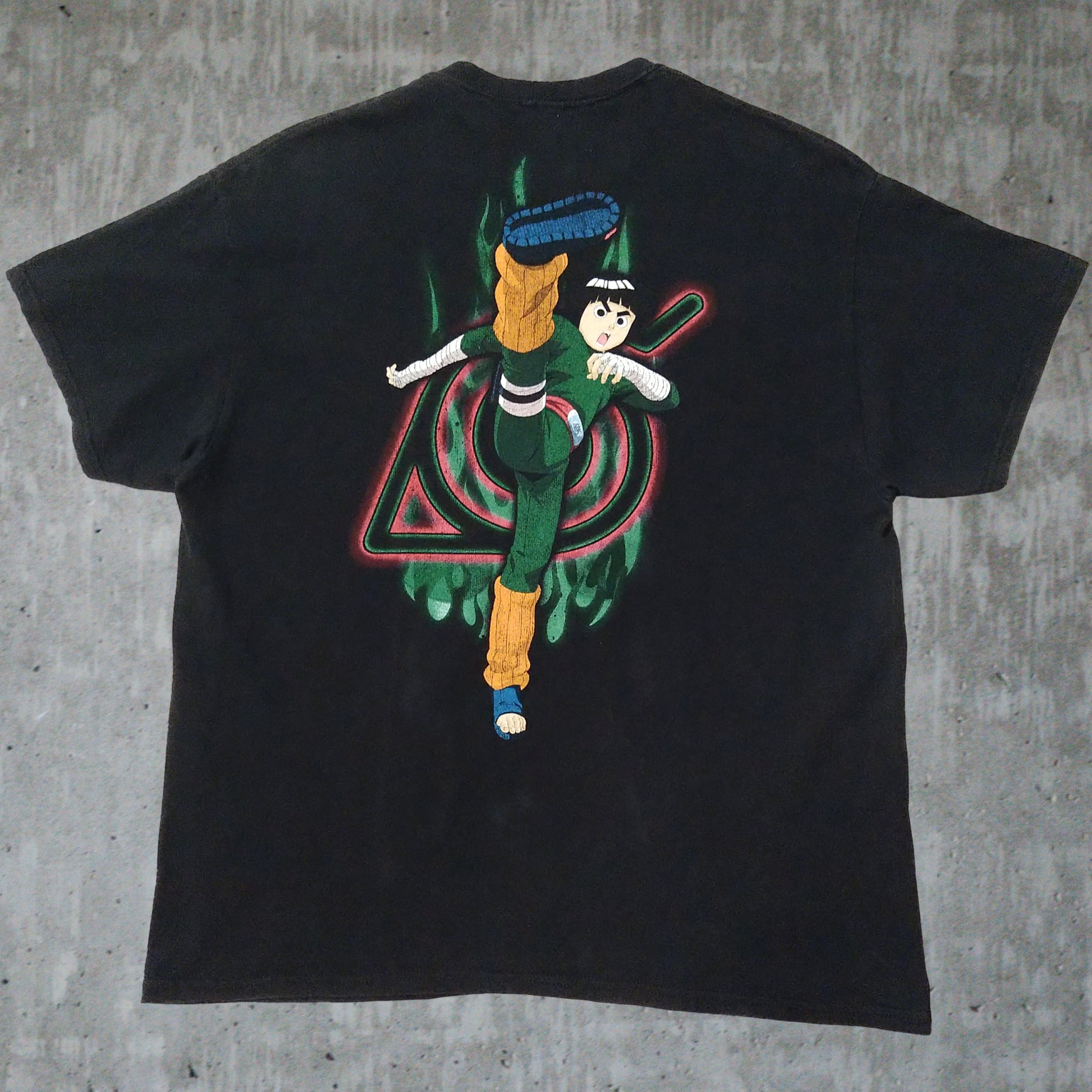 古着 ナルト ヴィンテージ加工Tシャツ Lサイズ 黒 ロック・リー アニメ