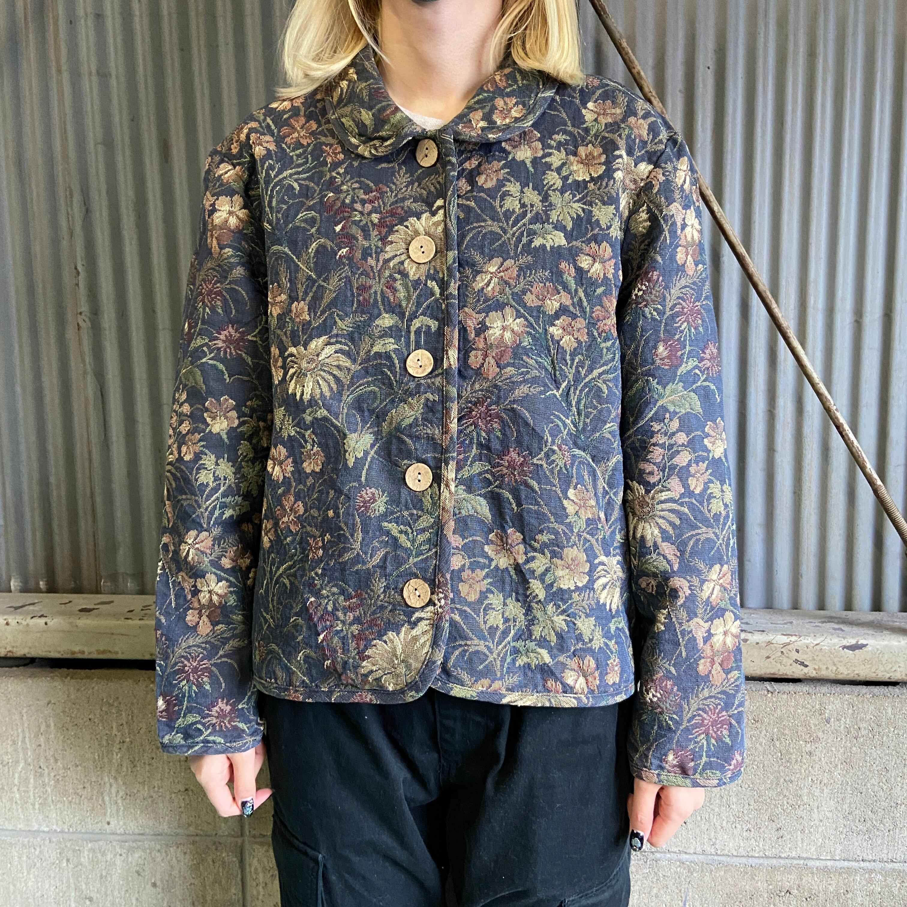 Coldwater Creek リネン混 少量 カバーオール 花柄 ジャケット