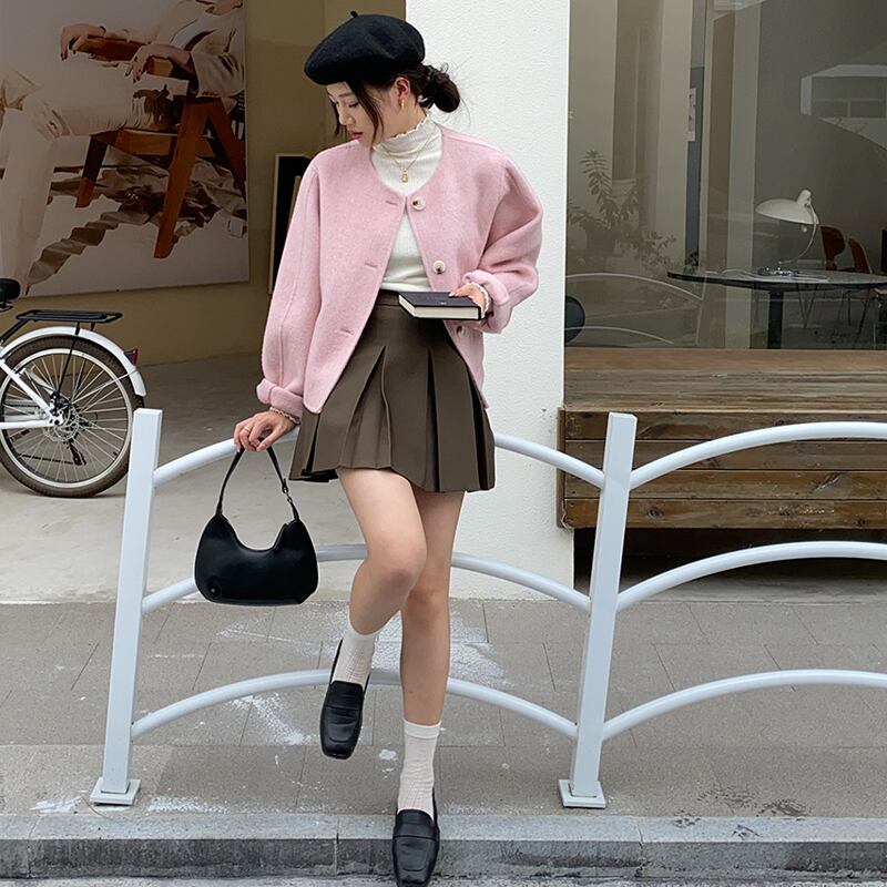 【outer】丸首ウールコート Q6531