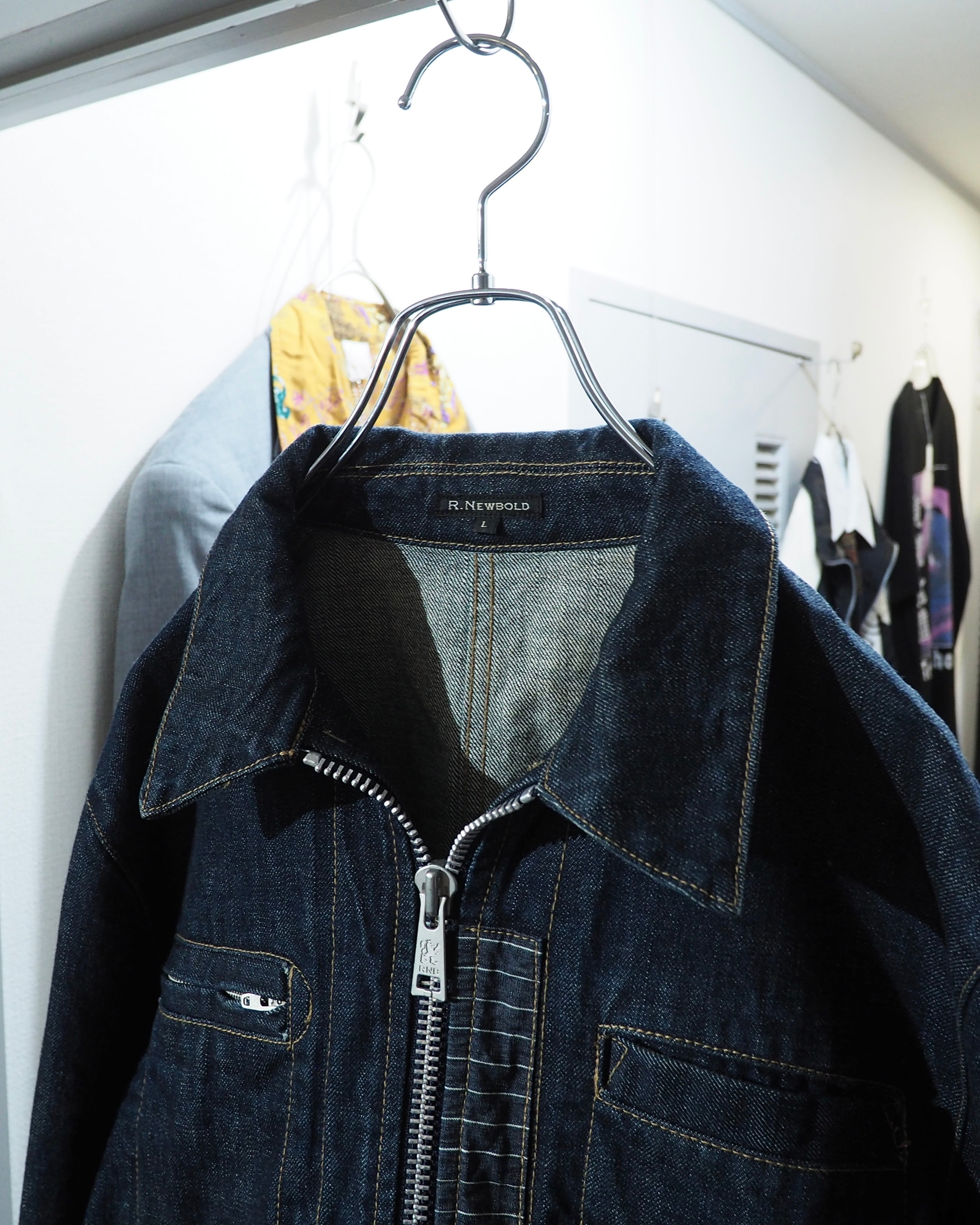 " R.NEWBOLD " Dark Indigo × Silver Metal zip Denim Trucker jacket