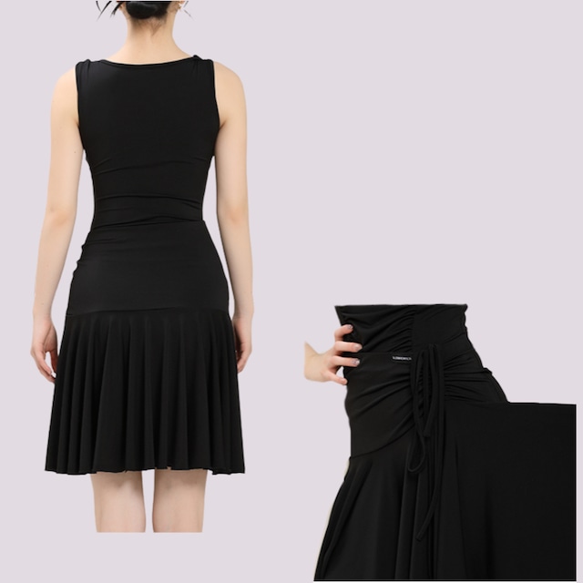 シャーリングデザイン ドローストリング トップス&フレアースカートSET 2col D00343