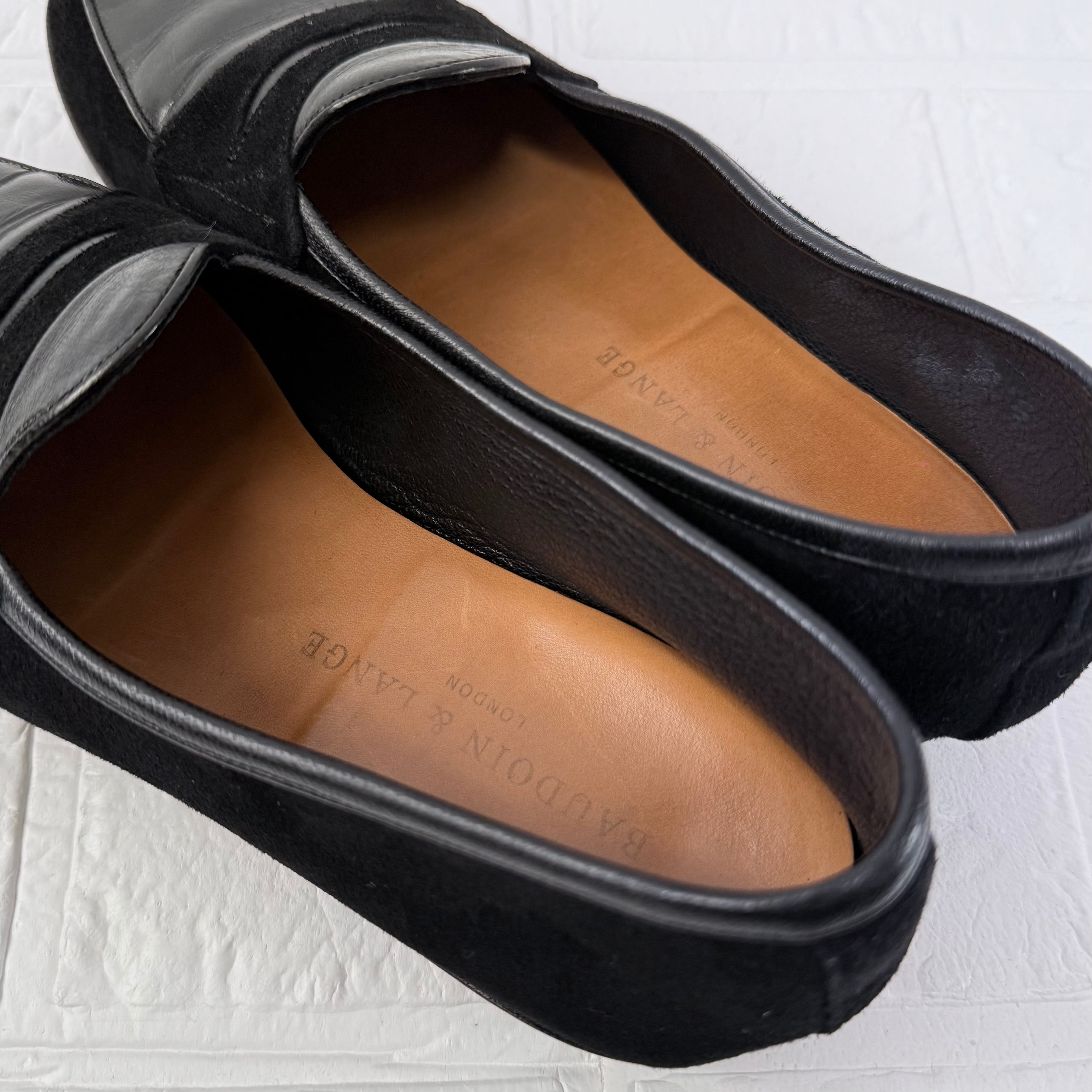 Baudoin & Lange レザー×スエード コンビローファー ブラック サイズ38