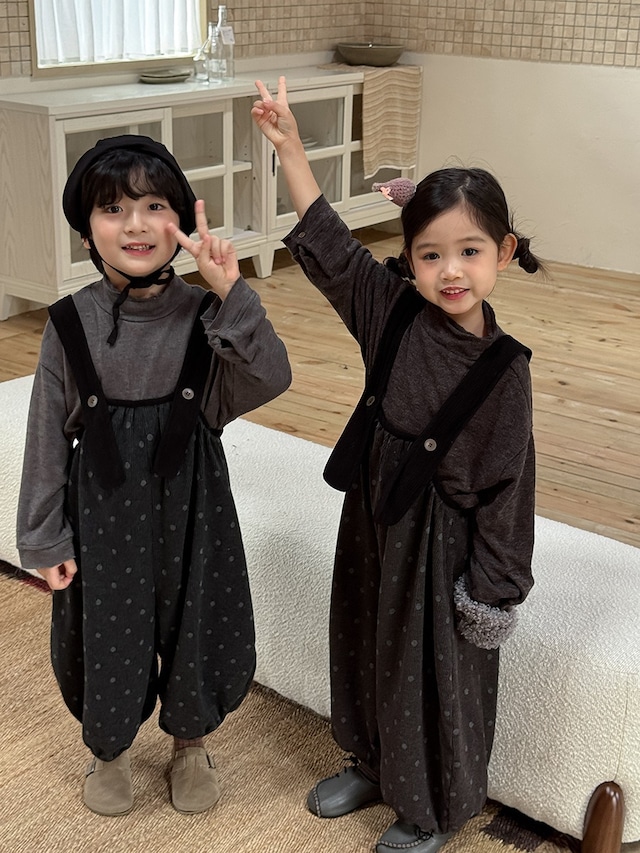ゆるっと水玉サロペットパンツ（2色展開）JIAY｜オーバーオール ドット｜小学生 ジュニア対応｜通学 普段着｜韓国子供服｜男の子 女の子｜80-140cm｜2026秋服 ［取寄］