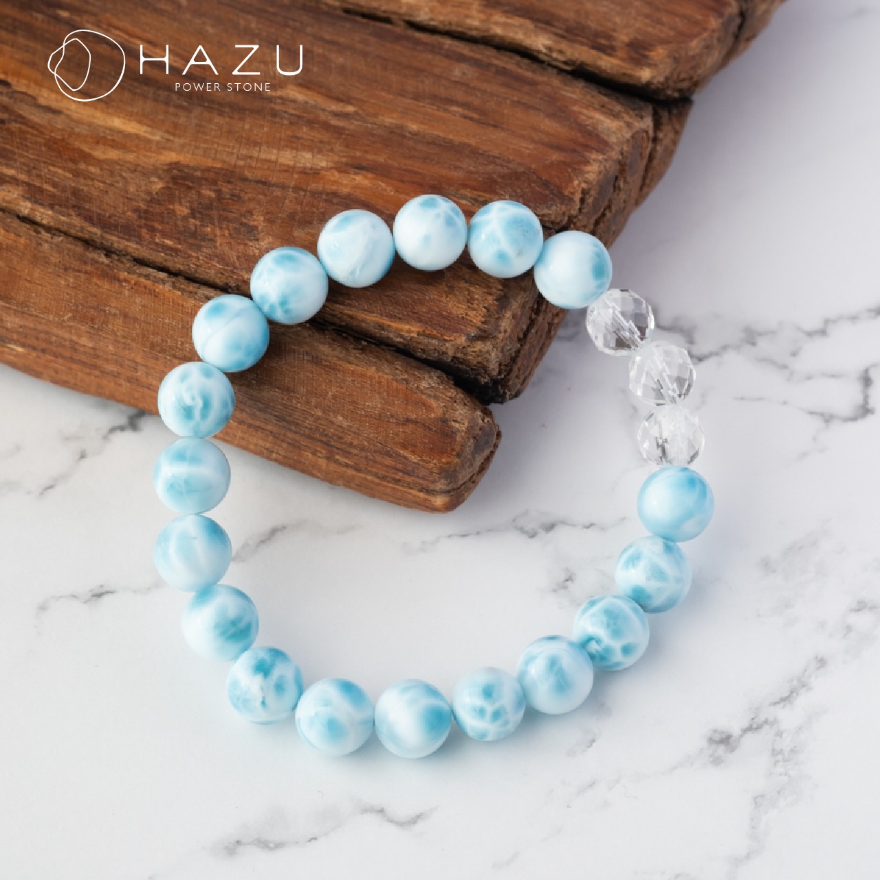 【1点もの】波模様はっきりラリマーブレス［ラリマー／水晶］