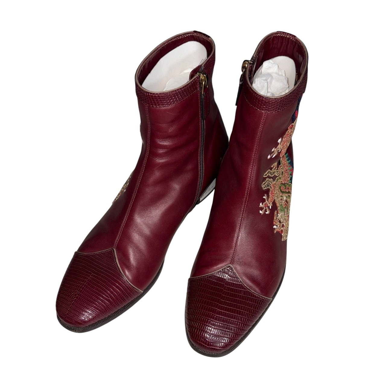 GUCCI red brown leather side-zip boots