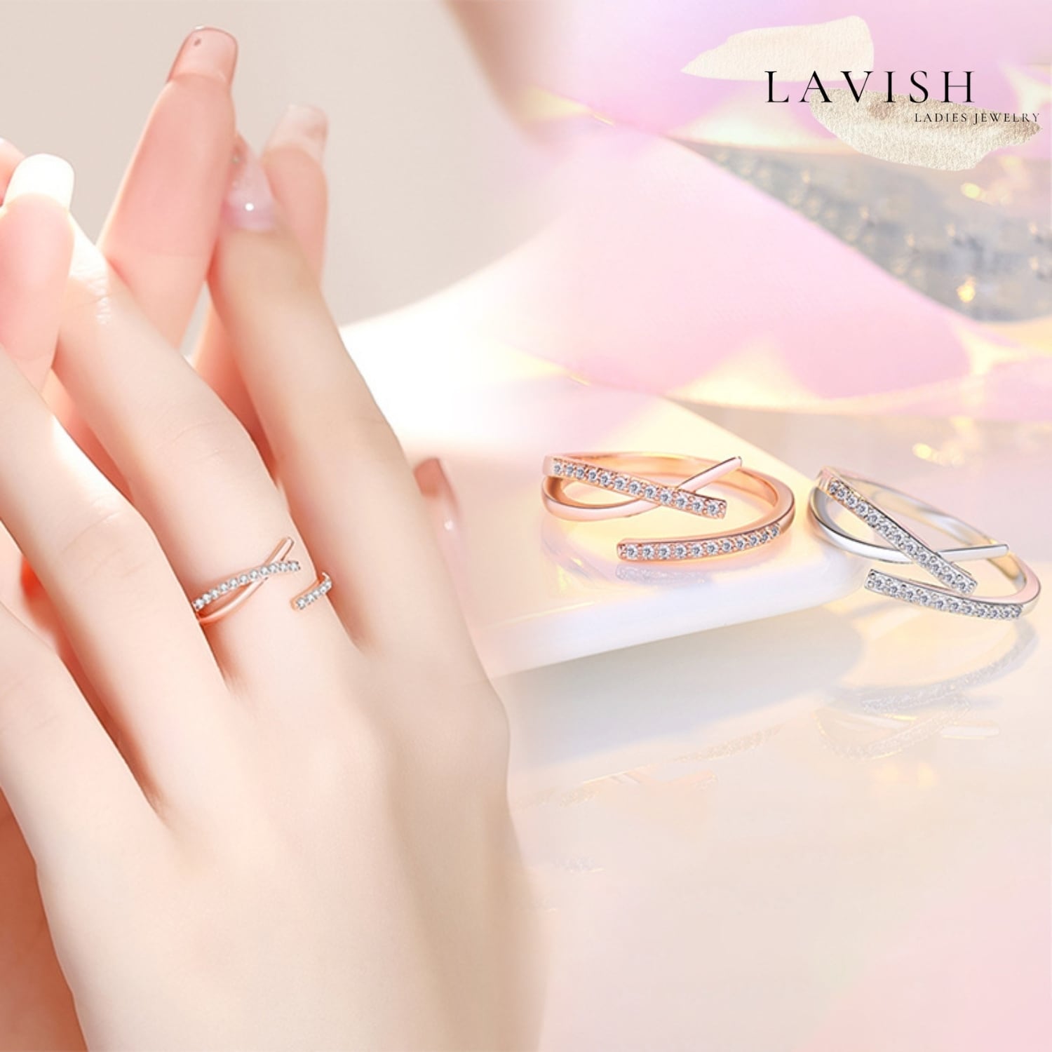 ハーフエタニティリング　フリーサイズ ハーフエタニティ リング ｜ フリーサイズ 指輪 レディース | LAVISH
