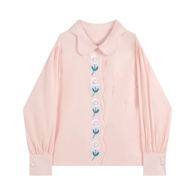 【2色】お花が並ぶペタルカラーのpinkシャツ(kai0866)