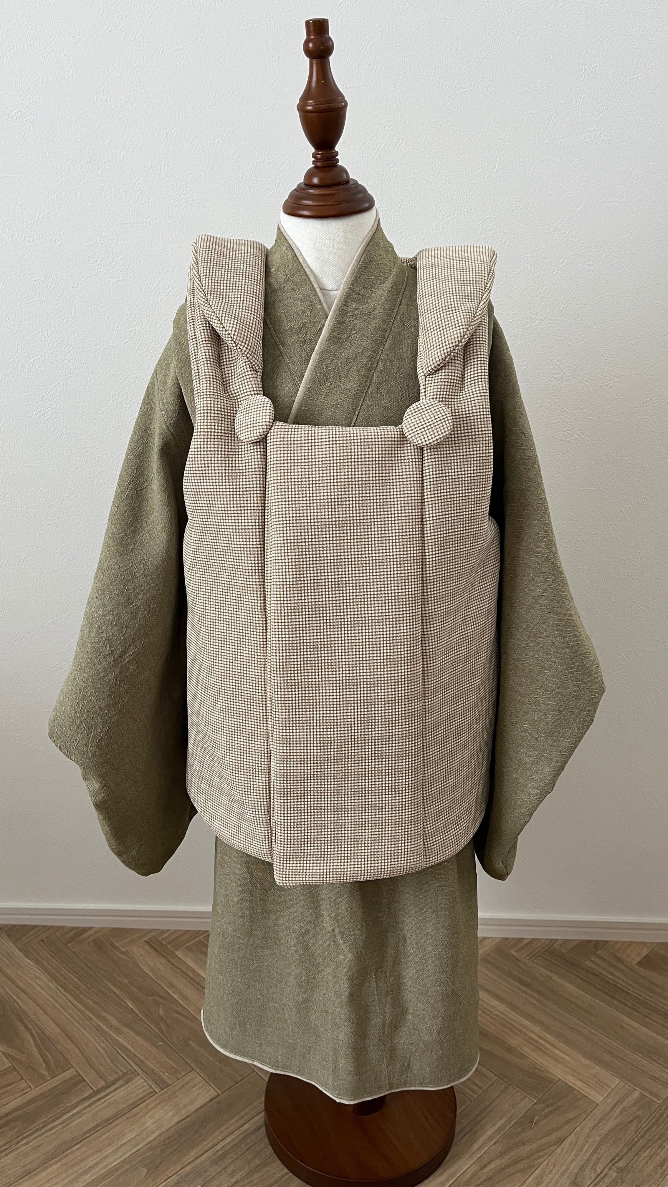 [即納]3歳着物セット/ くすみグリーン無地着物