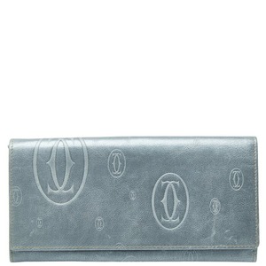カルティエ ハッピーバースデー ロゴ 長財布 メタリックブルー レザー レディース CARTIER 【中古】