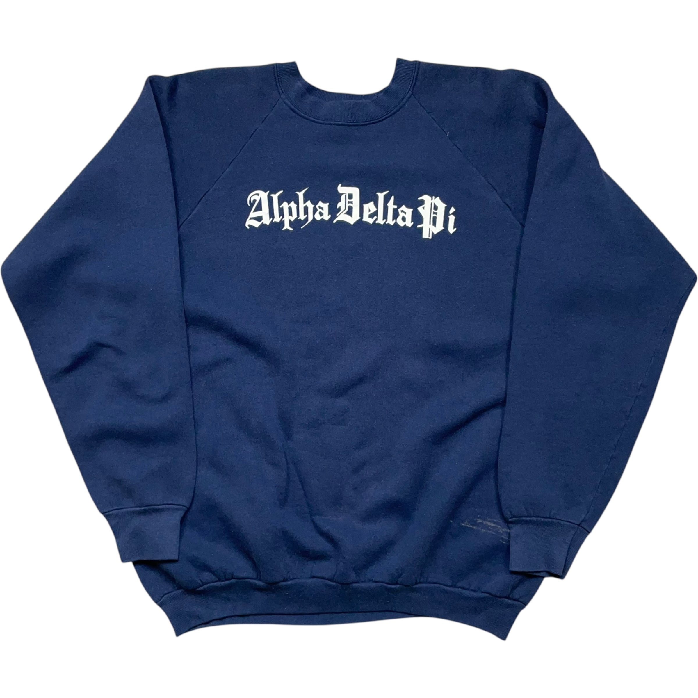 《XL》FRUIT OF THE ROOM フルーツオブザルーム オールドイングリッシュ プリント スウェット ラグランスリーブ ネイビ USA製 ー 90年代 vintage no.6168