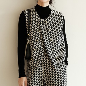 ゴールドボタン千鳥格子ベスト W00974