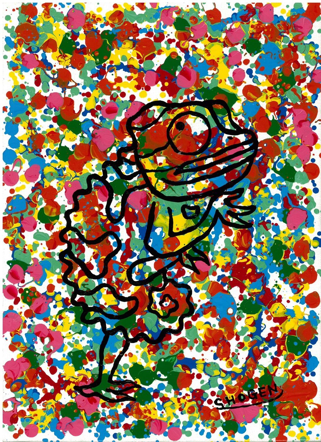 「木漏れ日に変身するカメレオン」キャンバス地レプリカ(A3サイズ)