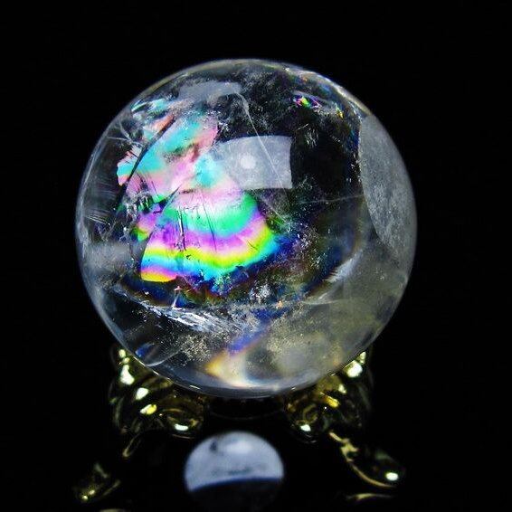 アイリスクォーツ 水晶 丸玉 虹入り 28mm 水晶玉 置物 スフィア 141-6928