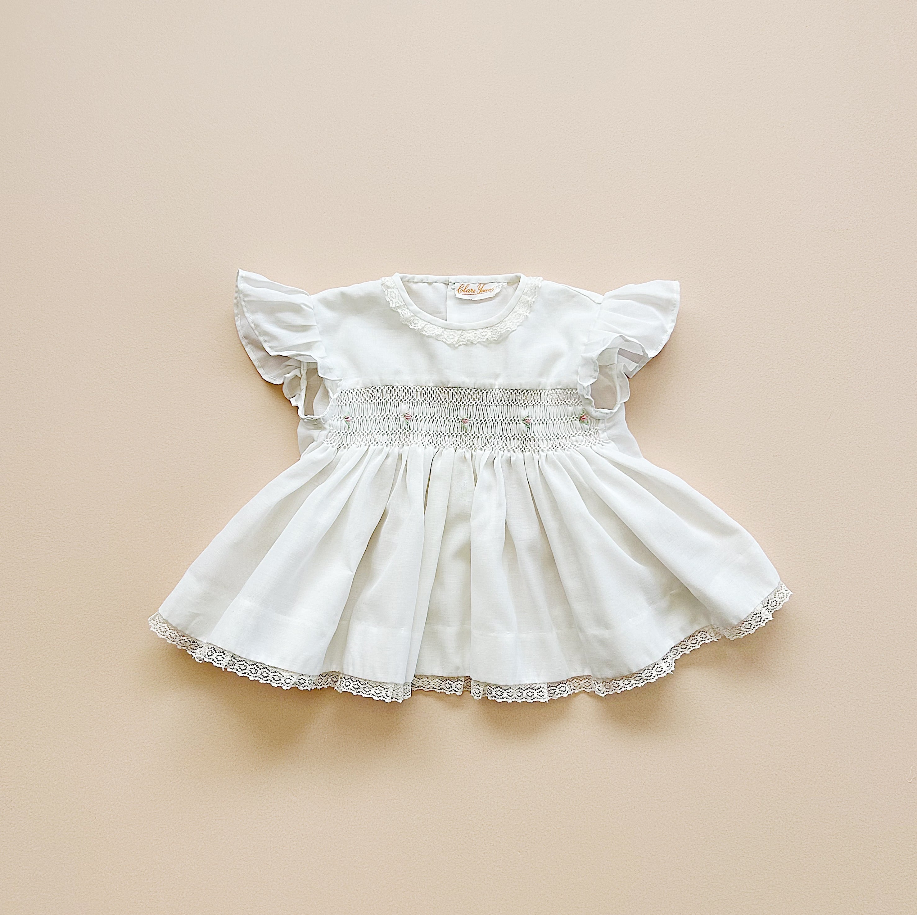 アンティークフランス 子供べべ用 フラワーアップリケ刺繍3層レース