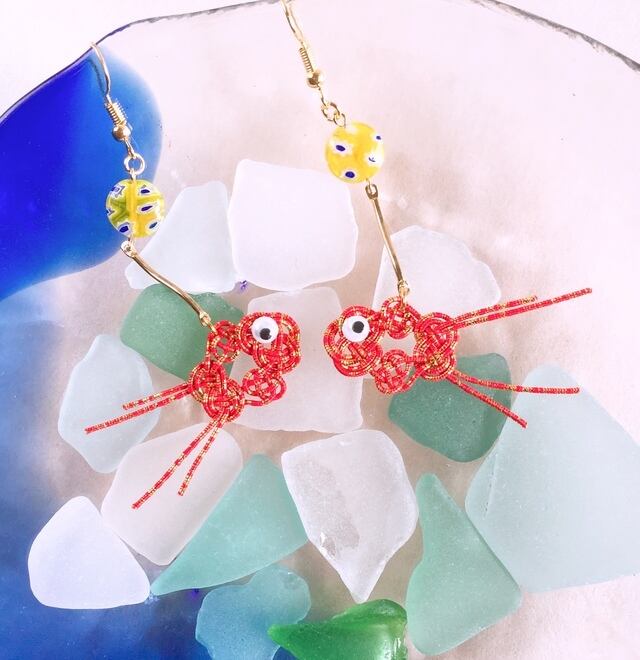 水引製 ゆらゆら金魚 ピアス 赤金 浴衣 夏祭り 花火大会に