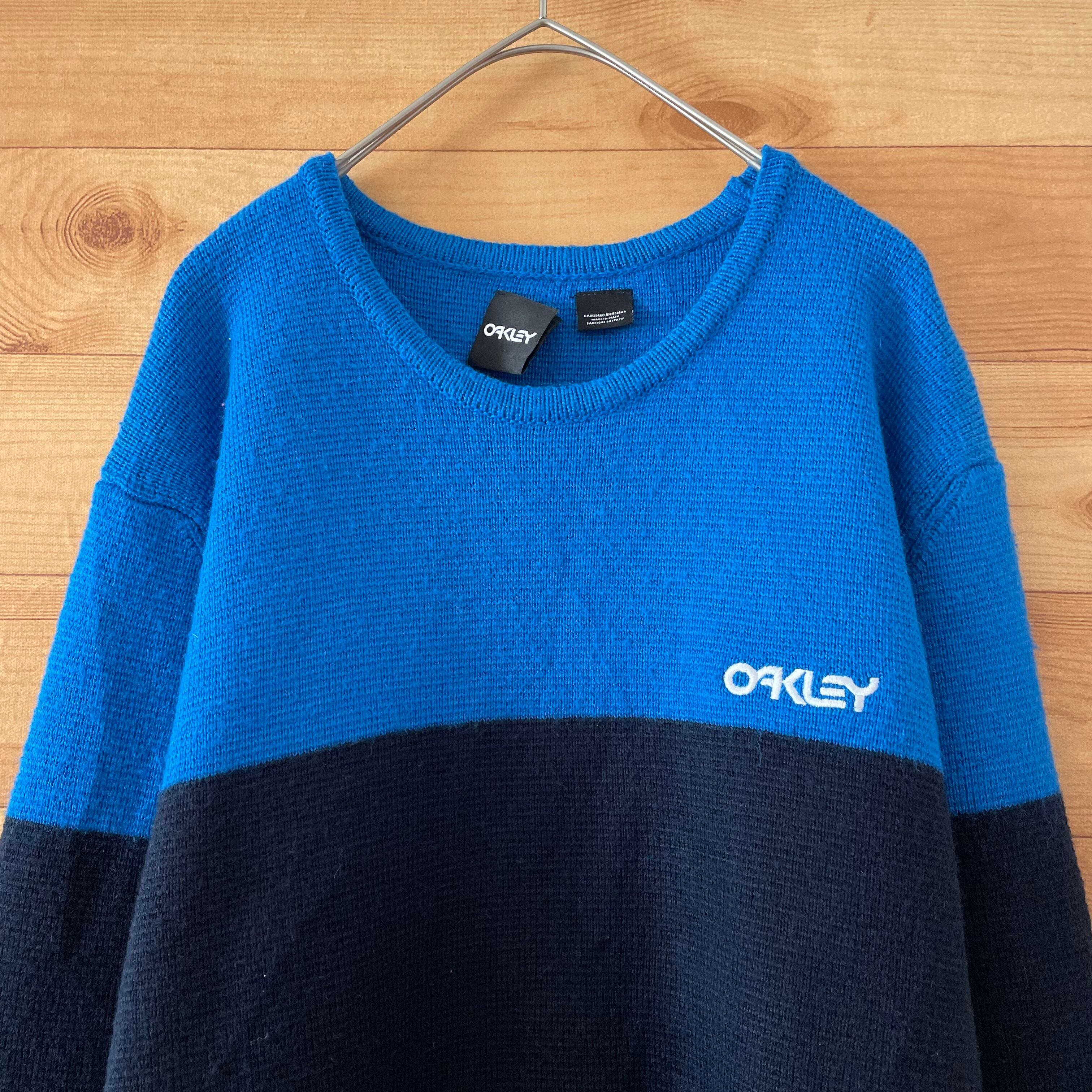 Oakley メンズ セーター 青 新品タグ付き OAKLEY】イタリア製 ニット セーター 切替 刺繍ロゴ XXL オークリー EU