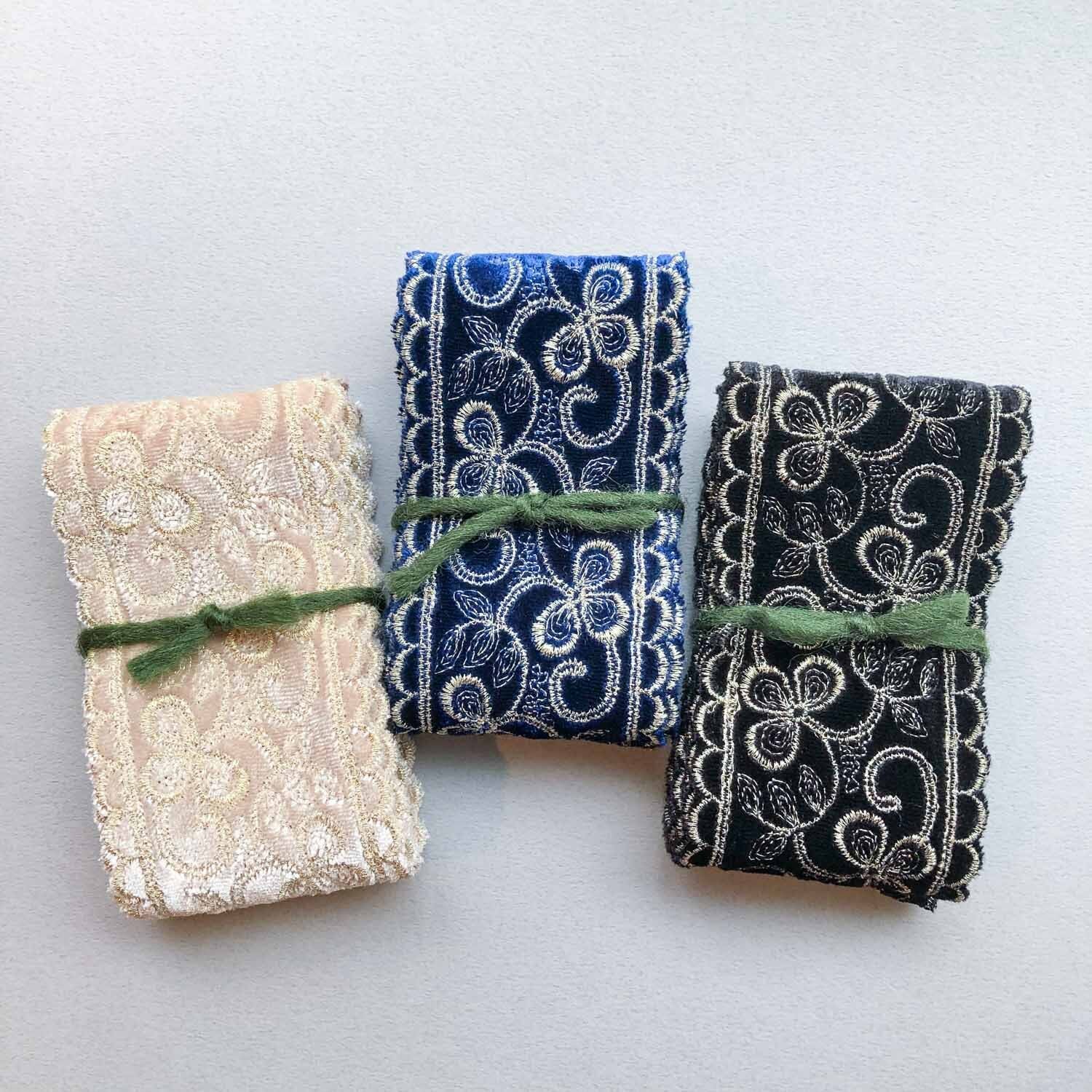 ベロアゴールド刺繍サイドスカラップリボン（1mカット） | Dua