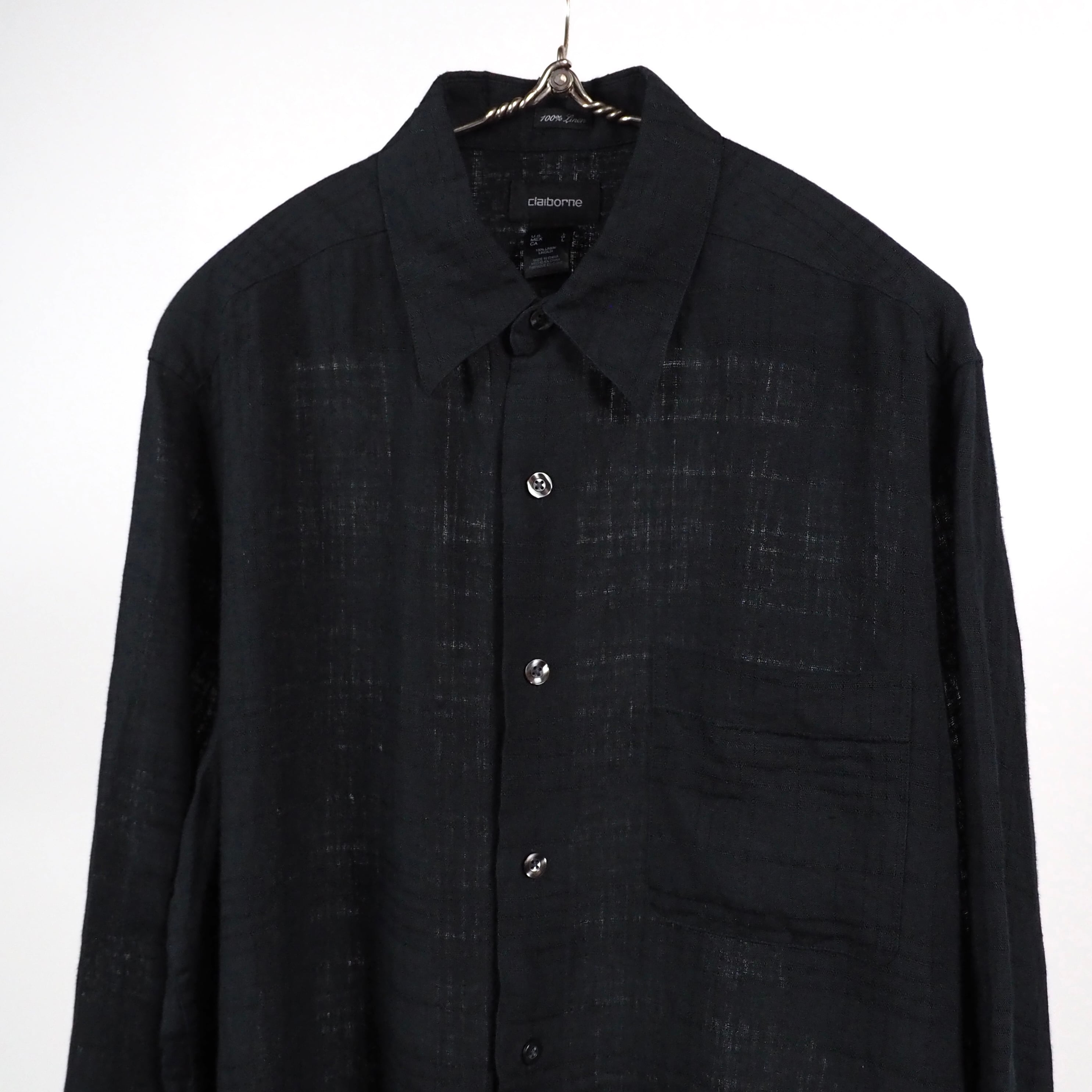 Claiborne Plaid Linen Shirt L Black クレイボーン リネンシャツ