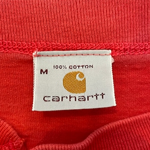 【Carhartt】USA製 ヘンリーネック Tシャツ M カーハート 赤 色褪せ 雰囲気◎ US古着 アメリカ古着