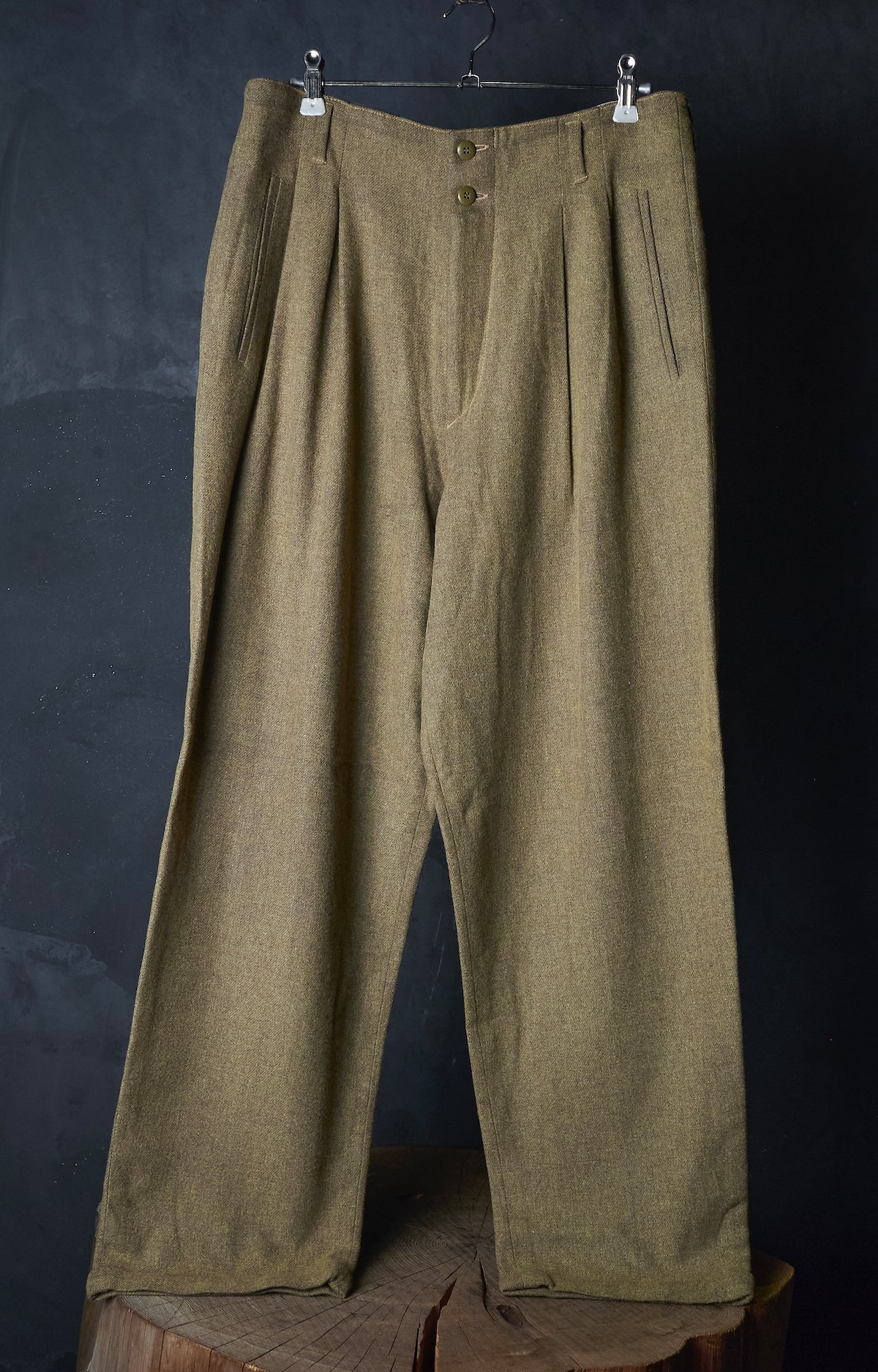 80s ITALY KARASHI color Waist tuck design wool × nylon slacks | FOLLIEE.