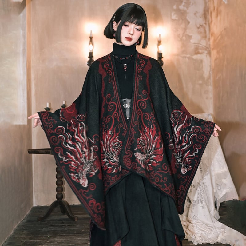 雨*様 HAVERSACK チャイナコート DIAGONAL TWEED 割引不 ♥中華風ケープコート！【古怪舍---浮光鰭夢シリーズ】☆チャイナ風