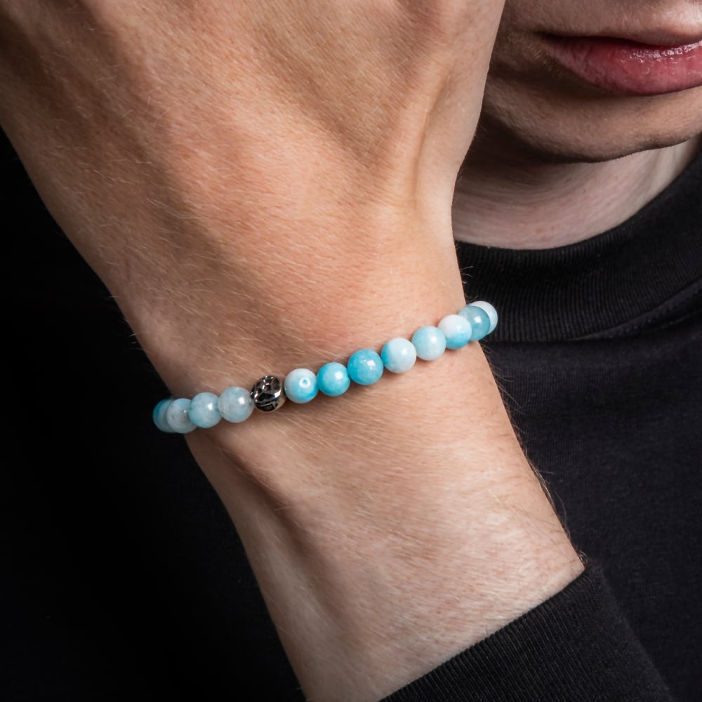 海色水晶数珠ブレスレット6mm レディースサイズ ACB0117 Sea-colored