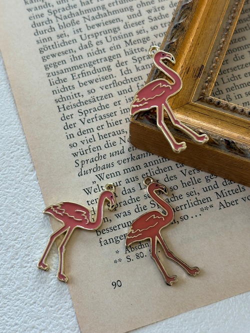 輸入デザインパーツ フラミンゴ ピンク メタル アクセサリーパーツ チャーム デコレーション材