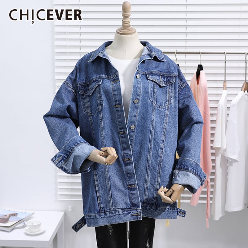 CHICEVERヴィンテージデニムジャケットラペルカラー長袖ルーズコートトップス2020秋の服 ロング オータム 秋物 ビンテージ 6base586151909334