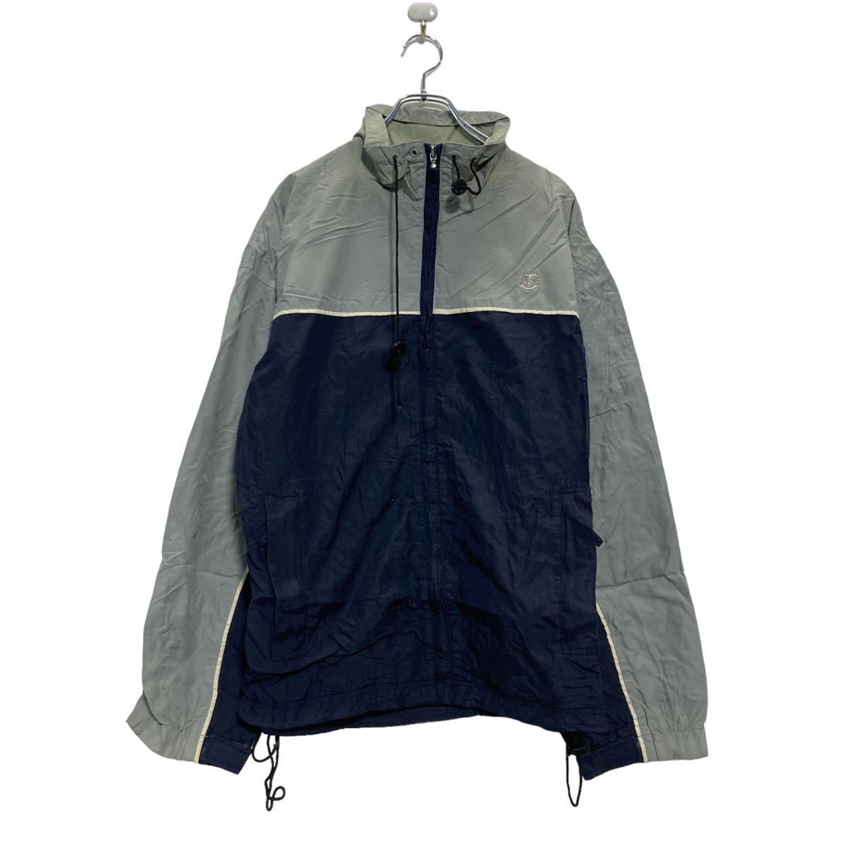 ジップアップ ナイロン ジャケット M グレー ネイビー フーディー
