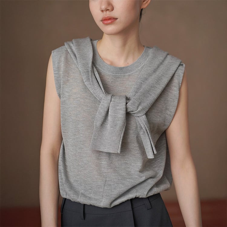 シャツ/ブラウス(長袖/七分) PARIS tulle wool blouse romance gray Lace Ladies（レースレディース） ブラウス シャツ シフォンレース
