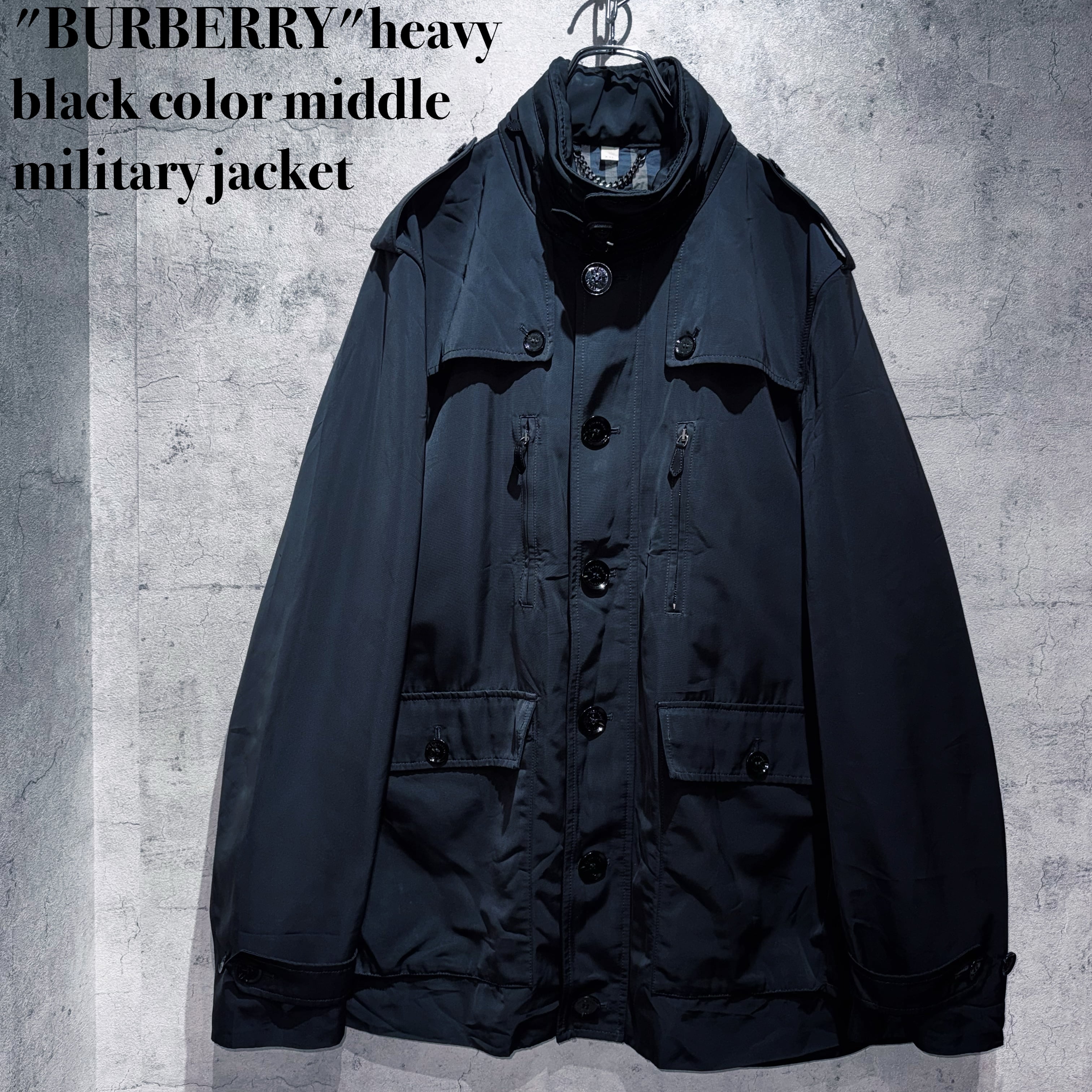 "BURBERRY"heavy black color middle military jacket