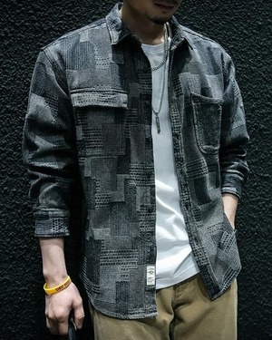 Plaid Denim Work Shirt  K0458