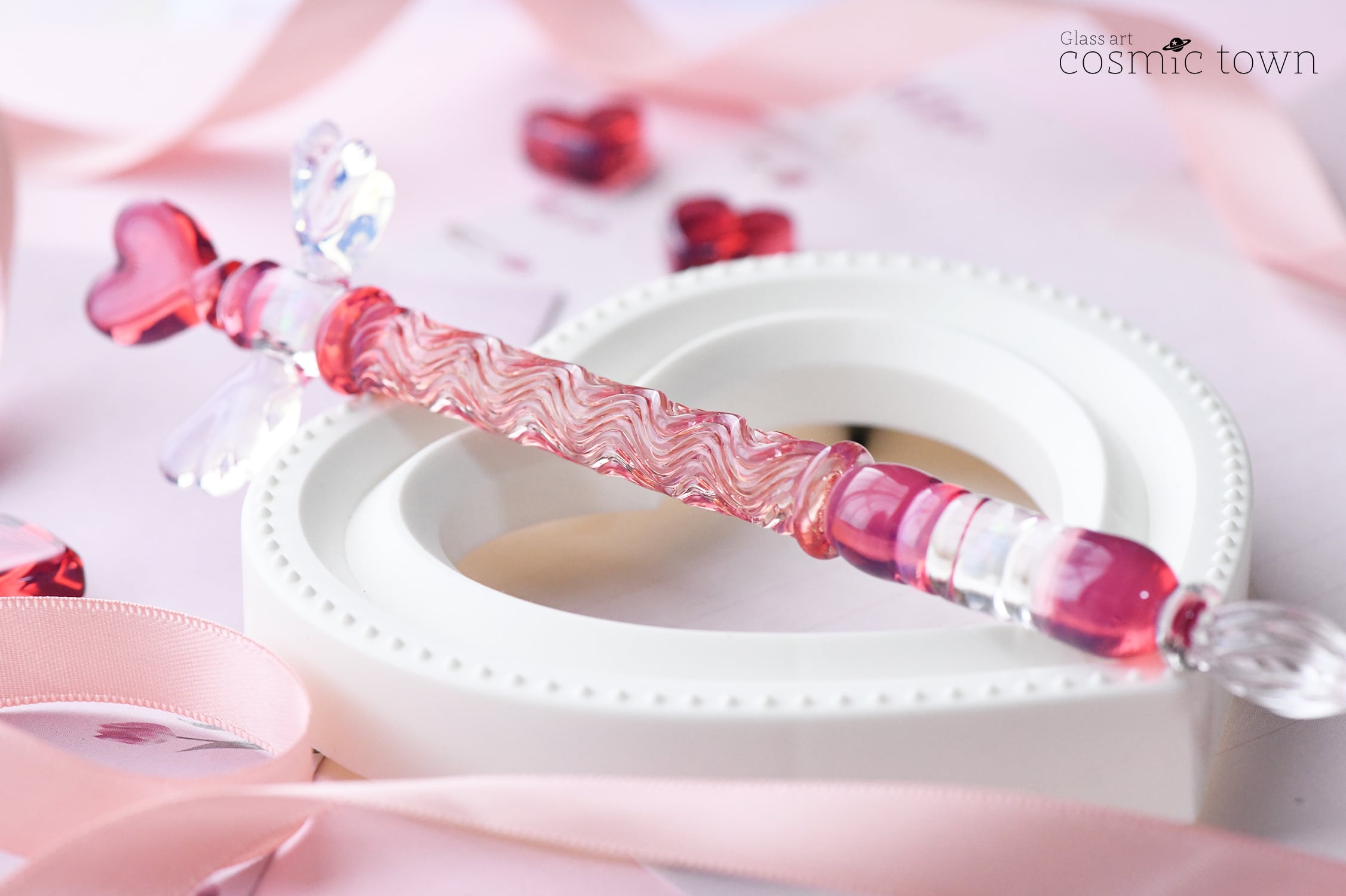 ハートのガラスペン / ウイングver. / ボロシリケイト【オパール