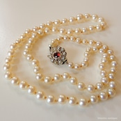 アンティークジュエリー 9ctゴールド アコヤ真珠 天然ロードライトガーネット ネックレス(ソーティングメモ付)