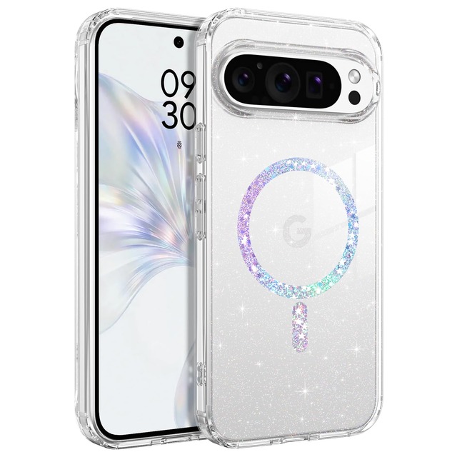 DOMAVER Goole Pixel 10/10 Pro ケース Magsafeおよびpixelsnap充電器に対応 ストラップホール付き 薄型 透明 ラメ入り キラキラ 可愛い 韓国 ハードPC ソフトTPU 衝撃吸収 女性用 レンズ保護 グーグルピクセル10/10プロ スマホケース 6.3インチ クリア