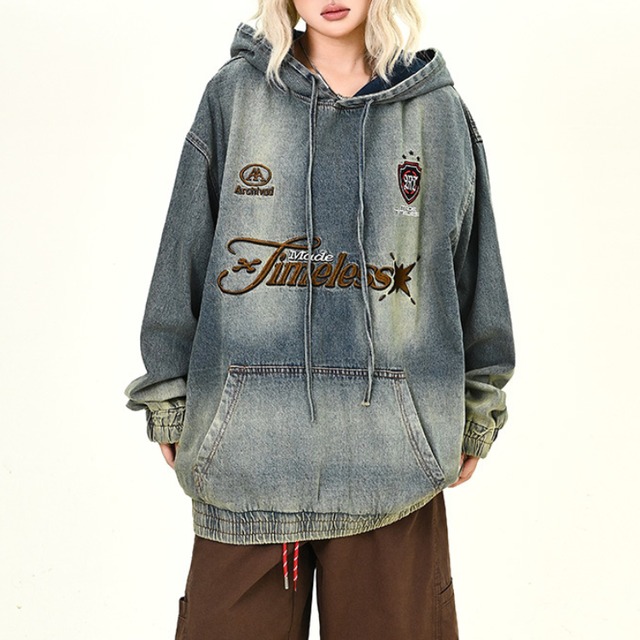 washed denim hoodie　ウォッシュドデニムフーディー　J1241