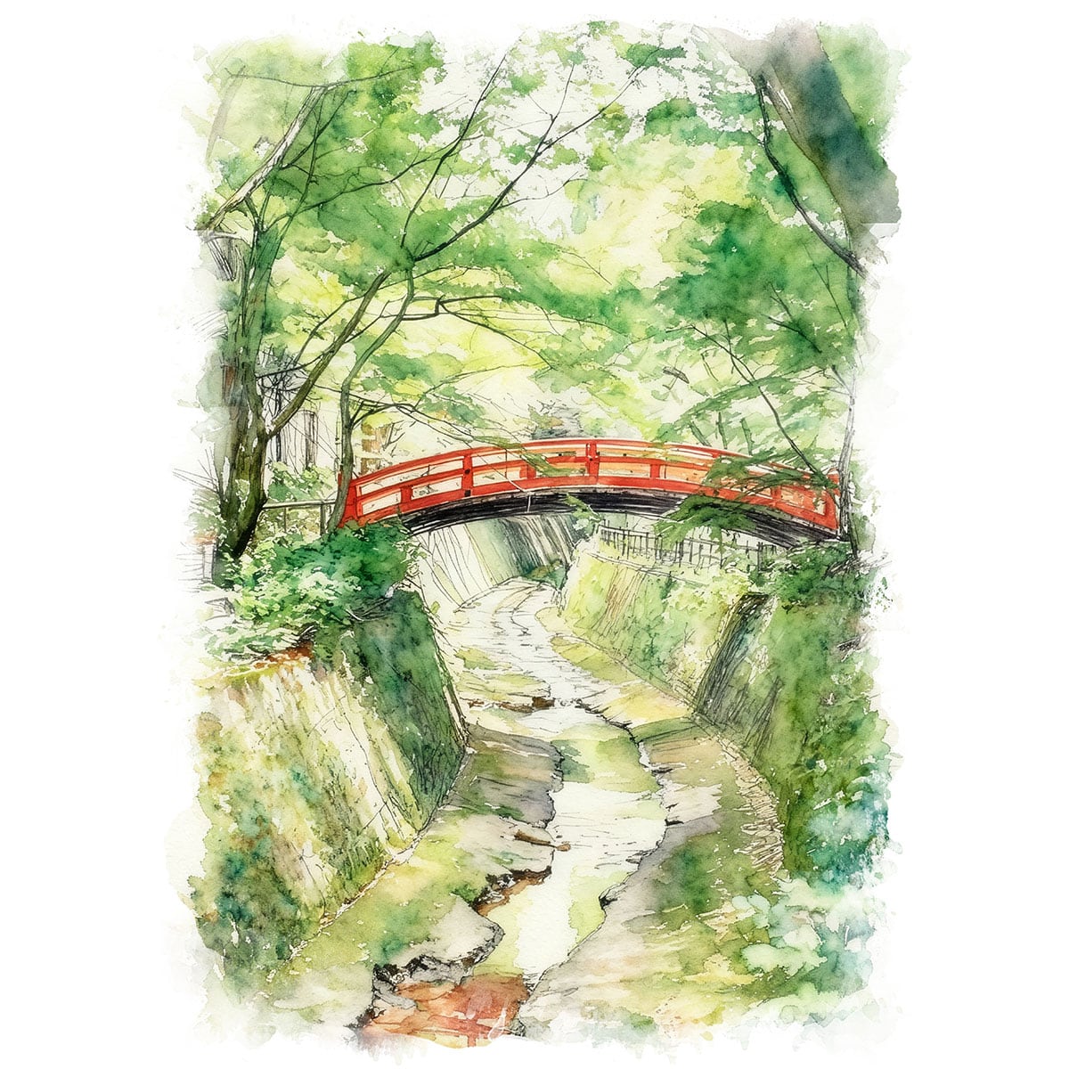 絵画 日本 京都府 北野天満宮史跡御土居のもみじ苑 風景画 インテリアアート額付き 水彩画・油絵風 WAT0186