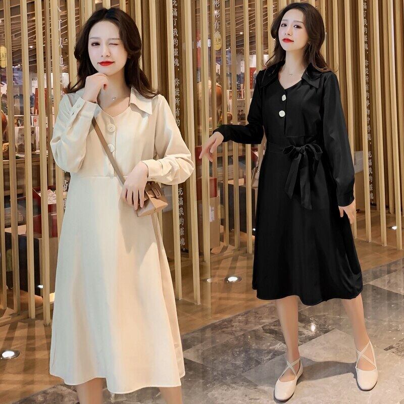 【新作】【送料無料】 3527＃ネクタイウエストスリムな服を着た秋のマタニティパーティードレス妊娠中の女性長袖妊娠 ロング オータム 秋物 AL expec495661402122