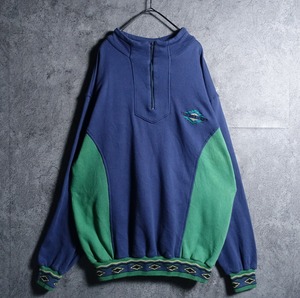 Navy & Green Embroidered Logo Half Zip Design Sweat