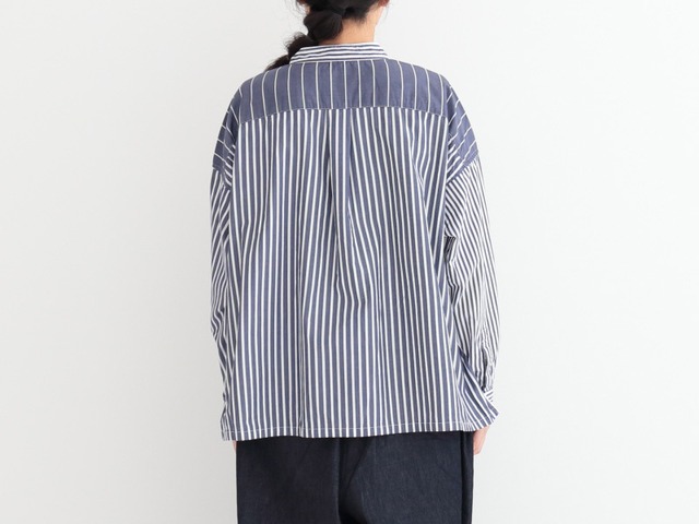 プリット prit ブロードストライプパターンミックススタンドカラービッグシャツ(P80247)ネイビー【レターパックプラス可】