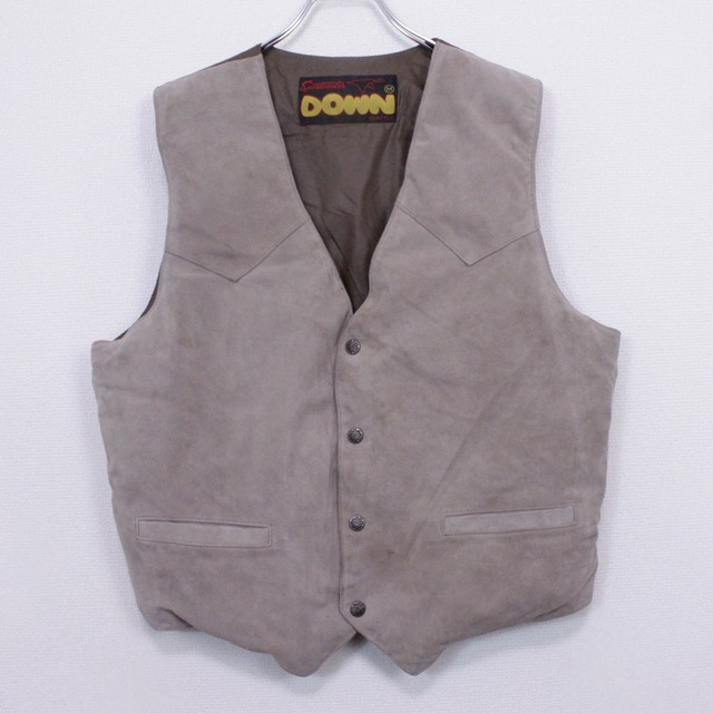 【Caka act2】Faux Suede × Nylon Switching Design Vintage Western Detail Down Vest
