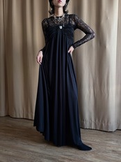 elegant draped black maxi dress-5237-10
